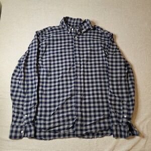 Old Navy Men's XXL Blue Gray Checkered Button Up Shirt Regular Fit Built-In Flex